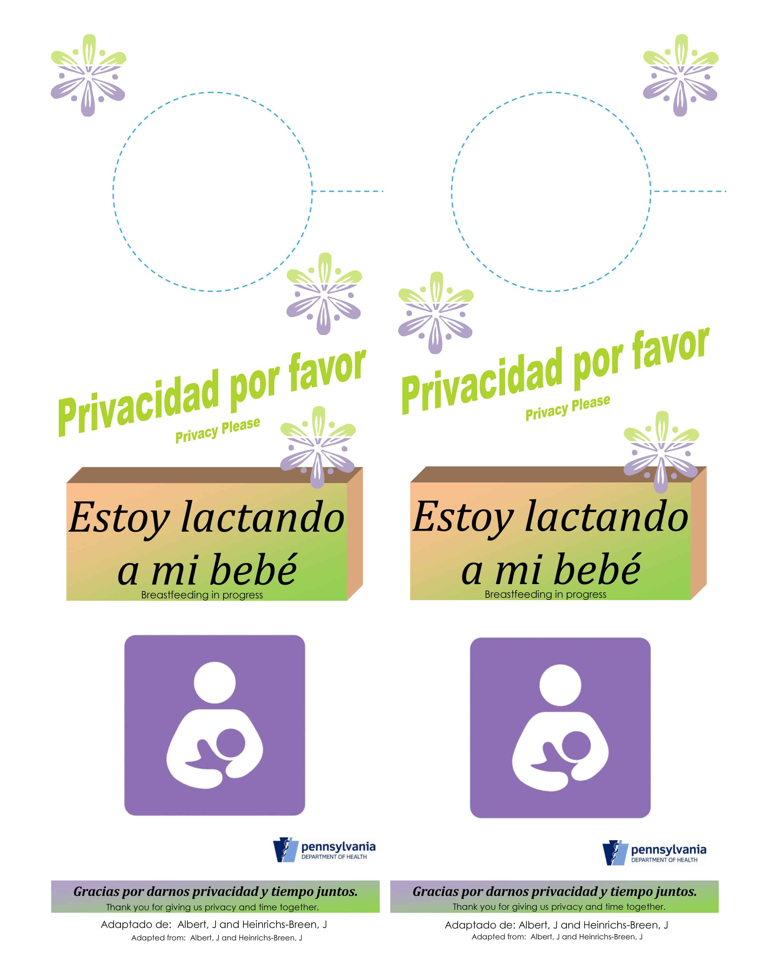 Breastfeeding door hanger Spanish version