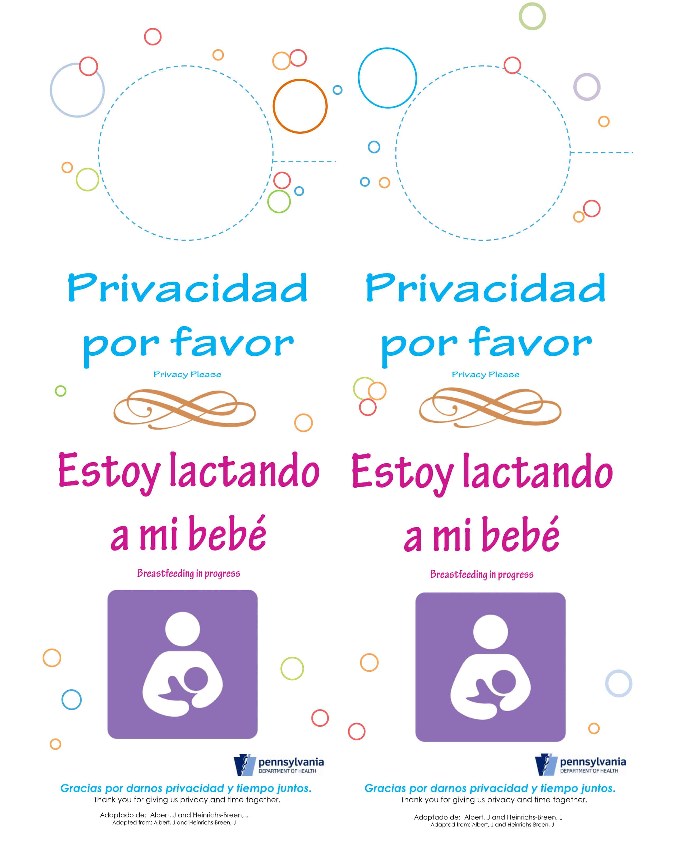 Breastfeeding door hanger Spanish version